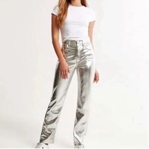 7 for all mankind- faux leather pants- straight leg- silver- women size Medium